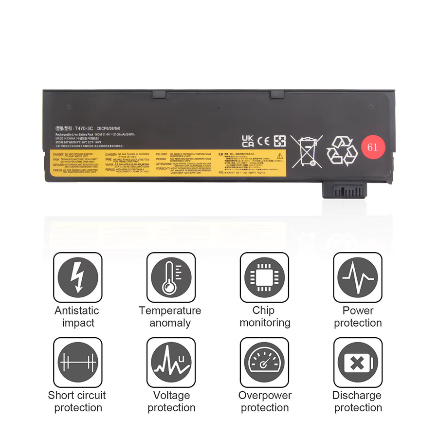 Oyomba Laptop-Akku für Lenovo ThinkPad T470 T480 T570 T580 P51S P52S, 11,1 V, 5200 mAh, Schwarz - Bild 2
