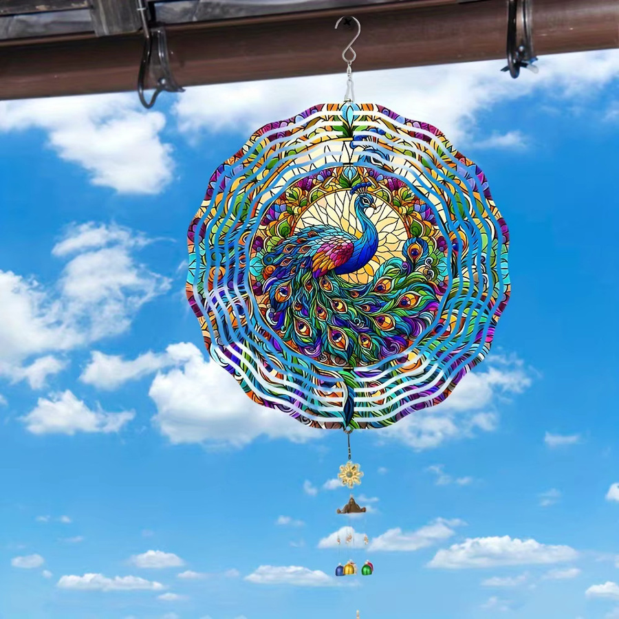 CIFBUY Pfau 3D Metall-Windspiel aus Edelstahl in Multicolour als Hängedekoration für Garten, Terrasse oder Fenster - Bild 2