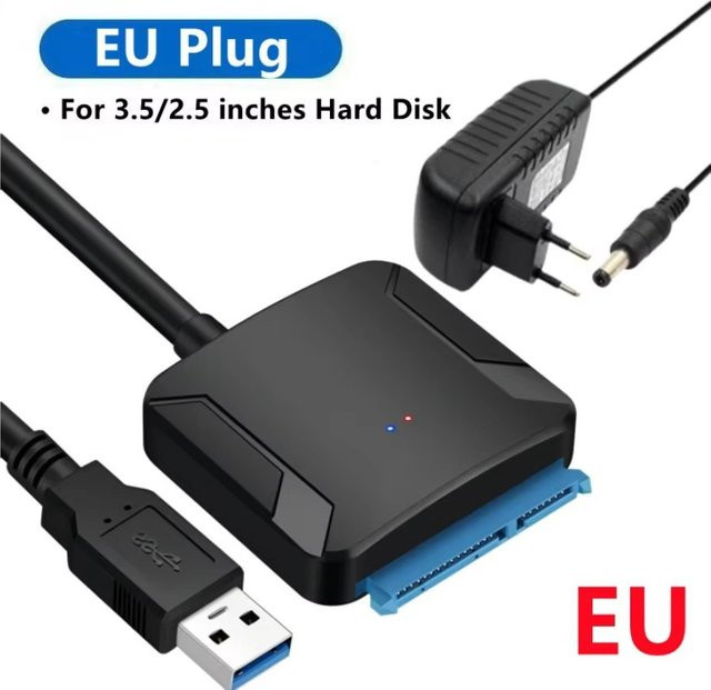 Congdi SATA zu USB 3.0 Adapter für 2,5 Zoll und 3,5 Zoll HDD und SSD mit Netzteil, Schwarz - Bild 1