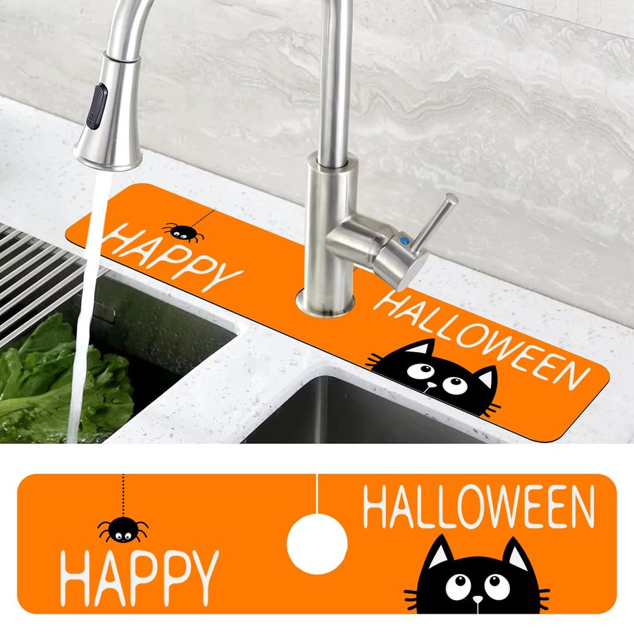 VIKAMA Küchenspüle Spritzschutz Matte mit schwarzer Halloween Katze, saugfähig und schnell trocknend - Bild 5