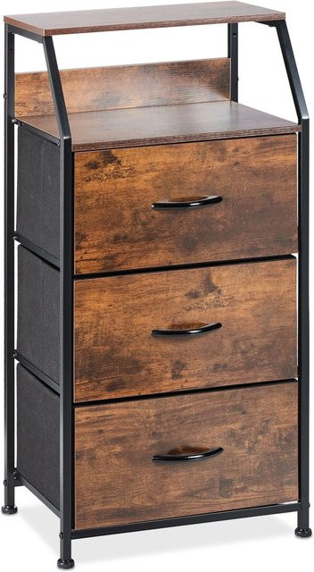 Relaxdays Standregal aus Metall in Schwarz und Dunkelbraun im Industrial Style mit 3 Schubladen und 2 Ablagen, H x B x T: 92 x 45 x 30 cm - Bild 1