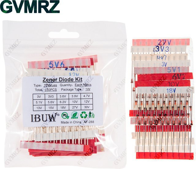 150er Zener Diode Set mit 15 Werten (1W) für Spannungsregelung und elektronische Projekte, 3V-30V - Bild 1