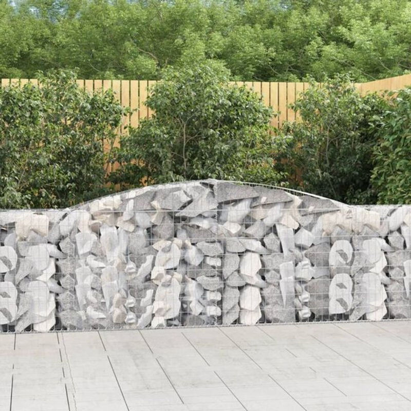 Vidaxl Gabionen mit Hochbogen aus verzinktem Metall in Silber, 2 Stück, B/T/H: 400 x 30 x 80/100 cm - Bild 1