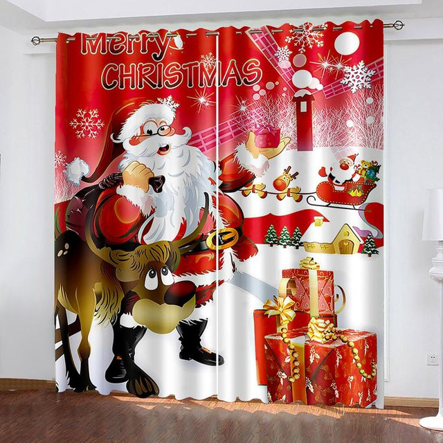 Weihnachtliche Vorhänge mit grafischem Print in Rot für Wohnzimmer, Schlafzimmer und Küche, Breite: 100 cm, Höhe: 160 cm - Bild 1