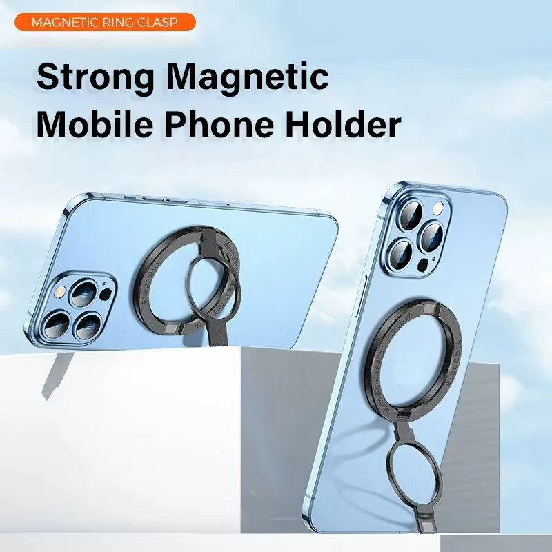 Ultradünner magnetischer Handy-Ringhalter in Silber als faltbarer Desktop-Ständer und Magnetgriff kompatibel mit MagSafe für iPhone 16, 15, 14, 13, 12 - Bild 2