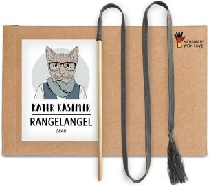 Kater Kasimir Rangelangel, Spielangel für Katzen, mit grauem Baumwollband und Buchenholzstab - Bild 1