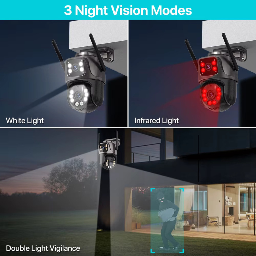 NINIVISION 8MP 4K HD WLAN PTZ-Kamera für den Außenbereich mit 4MP Dual-Objektiv, Dual-Bildschirm, KI-Auto-Tracking und iCSee in Schwarz - Bild 4