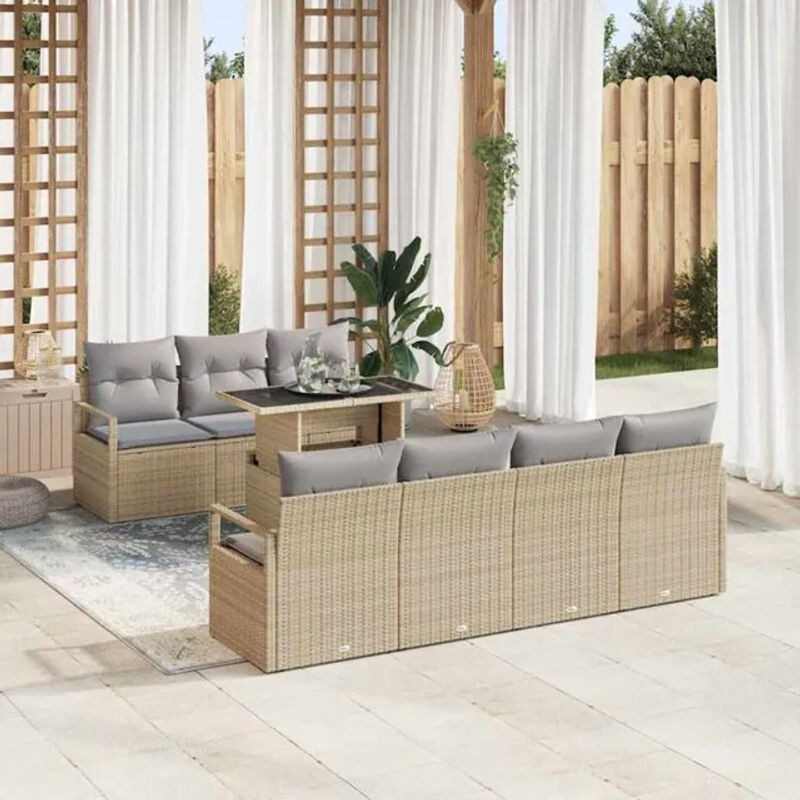 vidaxl Garten-Sofa-Set aus 8 Polyrattan-Elementen in Beige und Grau, modernes modulares Loungemöbel-Set mit Metallgestell, B/T/H: 100 x 55 x 73 cm - Bild 1