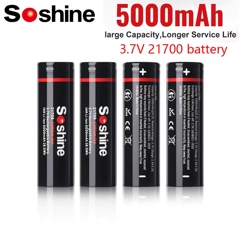 Soshine 21700 Lithium-Ionen-Akku mit 5000 mAh und 3,7 V in Schwarz - Bild 2