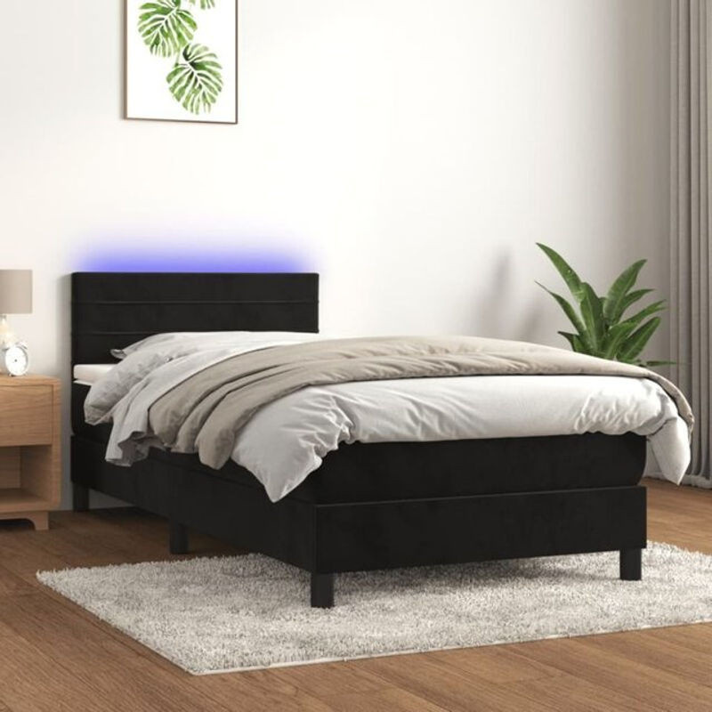vidaxl Boxspringbett mit Matratze in Schwarz aus Samt, B/B: 90 x 200 cm - Bild 1