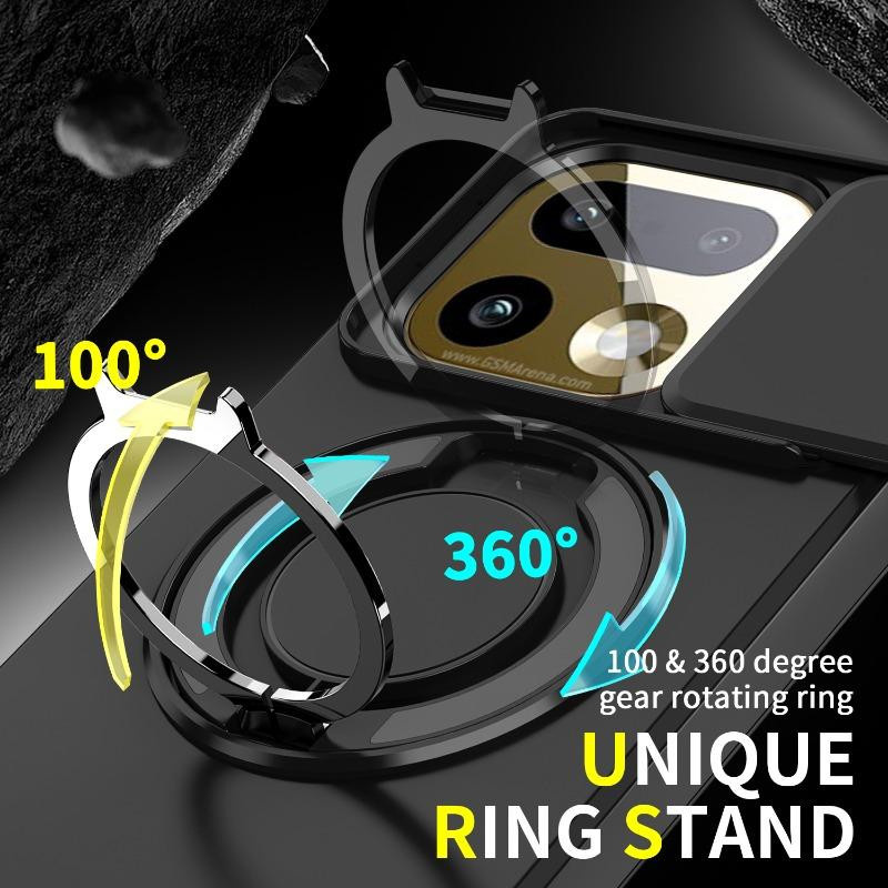Stoßfeste Hybrid-Magnetische Ständer-Handyhülle für Realme 16 Pro+ mit Schieb-Objektiv-Kamera-Schutz in Schwarz - Bild 2