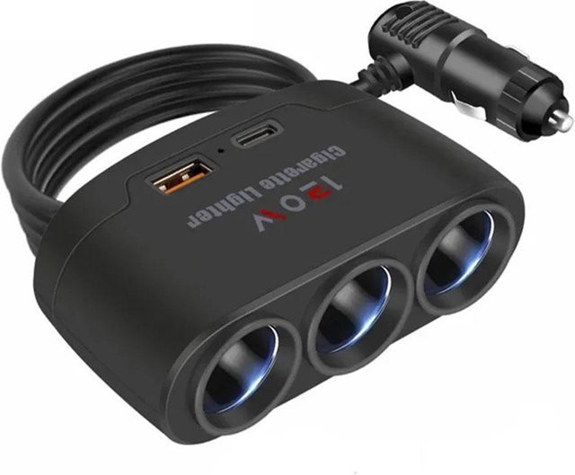 120W Auto Ladegerät Adapter mit PD und QC 3.0 Dual USB Buchse in Schwarz für 12V 24V Zigarettenanzünder Schnellladegerät für Dashcam und DVR - Bild 1