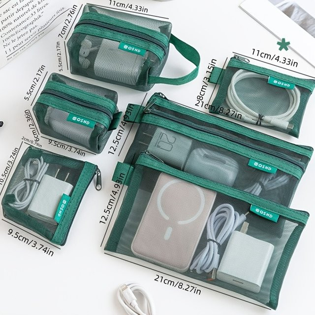 Tragbare Kosmetiktasche aus transparentem Mesh mit Reißverschluss und Griffen in Grün - Bild 1