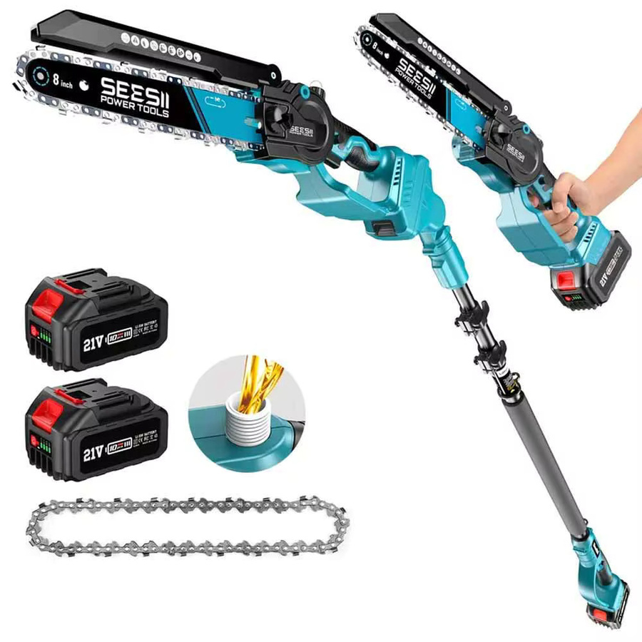 SEESII Kabellose 8-Zoll-Elektrokettensäge mit 3m Verlängerungsstange und Ersatzakku für Makita 18V LXT Akkus in Blau - Bild 2