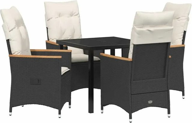 vidaXL Garten Essgruppe aus Poly Rattan und Akazienholz in Schwarz mit 5 Teilen und Kissen - Bild 1