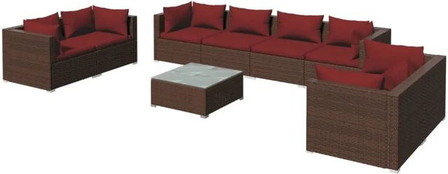 vidaXL 9-tlg. Garten-Lounge-Set aus Poly Rattan in Braun mit Kissen und Metallgestell - Bild 1