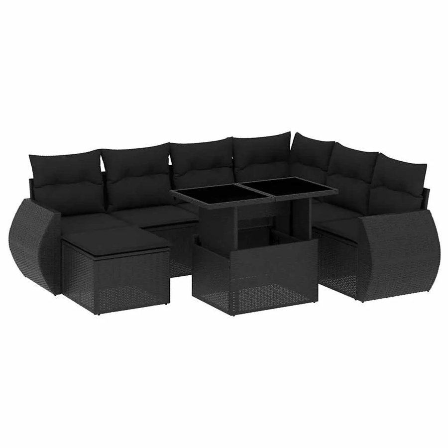 vidaXL 8-teilige Garten-Sofagarnitur in L-Form aus schwarzem Poly-Rattan mit UV-beständigen Kissen und pulverbeschichtetem Stahlgestell - Bild 2