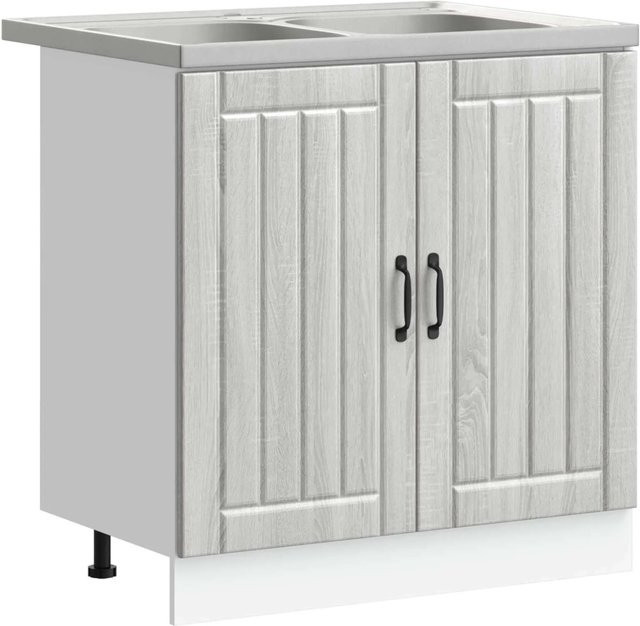 vidaXL Waschbecken-Unterschrank Lucca Set aus 2 Stück, Grau Sonoma, modern, B: 80,0 cm, T: 46,0 cm, H: 81,5 cm - Bild 1
