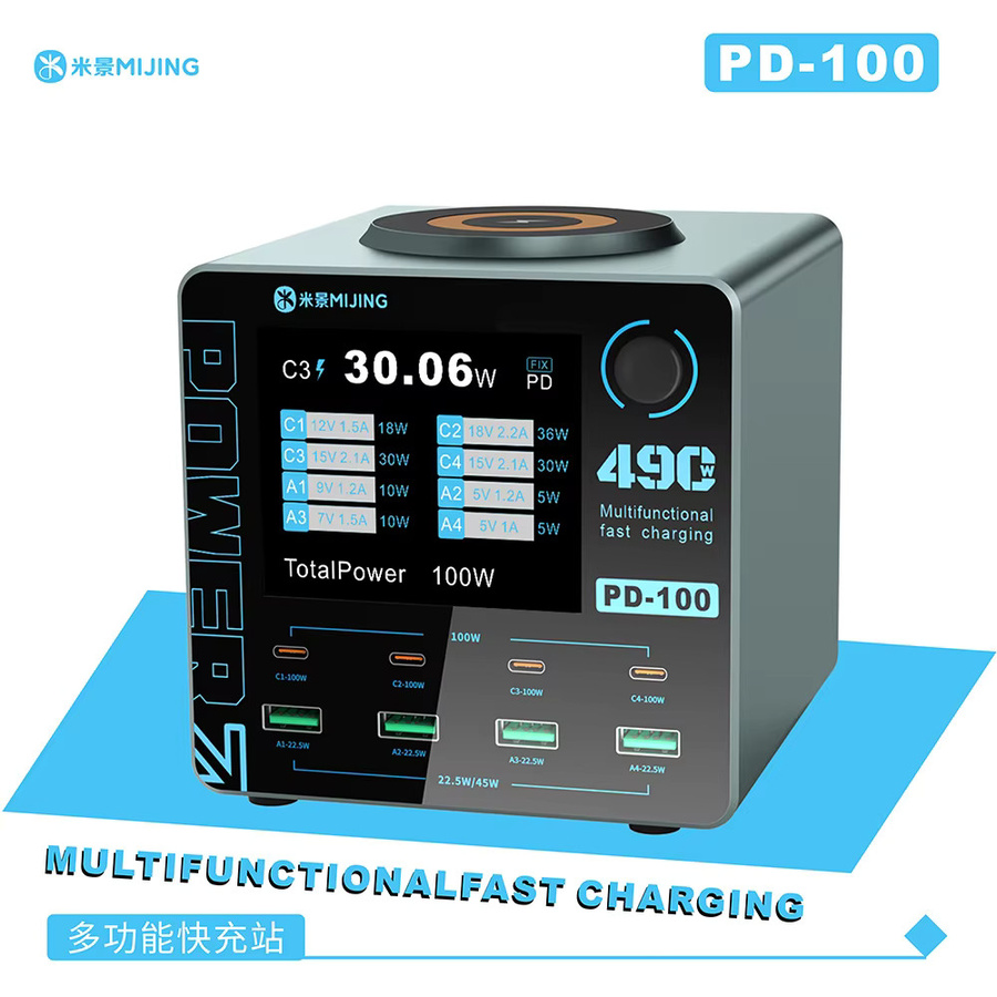 MIJING PD100 Smart-Ladestation mit digitaler Anzeige, kabellosem Laden und USB-Hub mit 4 USB-A und 4 Typ-C Anschlüssen für Smartphones, PCs, Uhren und iPads - Bild 6