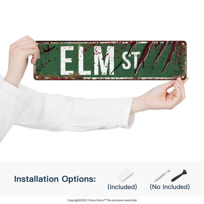 CIFBUY Vintage Elm Street Metallschild als grüne Wanddekoration für Halloween, rechteckig - Bild 4