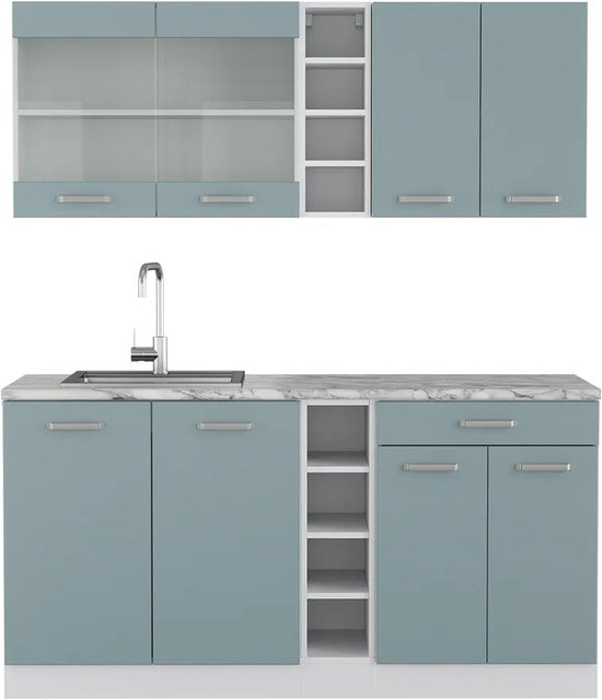 Vicco R-Line Küchenzeile Solid modern in Weiß, Blau und Grau mit Arbeitsplatte, Breite: 160 cm - Bild 2