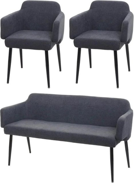 MCW Esszimmer-Set L13 3-teilig bestehend aus 2 Stühlen und einer Sitzbank in Anthrazit und Schwarz im modernen Design - Bild 1