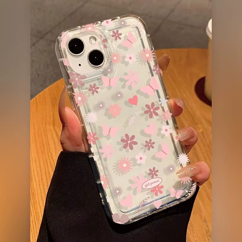 Transparente TPU Handyhülle mit rosa Blumen- und Schmetterlingsmuster für Apple iPhone Modelle - Bild 3