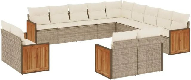 vidaXL 13-tlg. Garten-Sofagarnitur aus Poly-Rattan in Beige mit Kissen und Stauraum - Bild 1