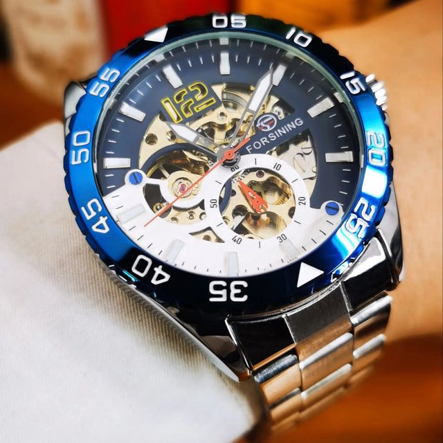 Forsining Armbanduhr, Automatik, blaue Lünette, Edelstahl, Herren - Bild 1