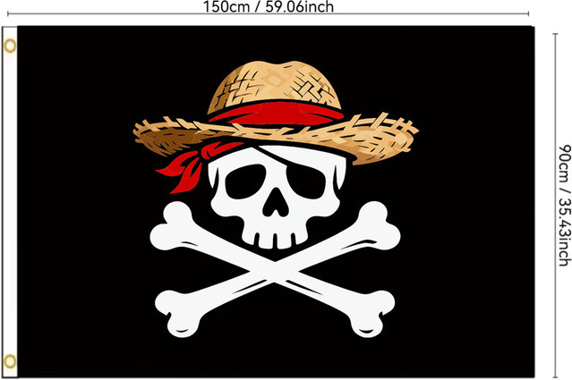 Schwarze Piraten-Flagge mit Schädel und Augenklappe als Wanddekoration, B/B: 60 x 90 cm - Bild 1
