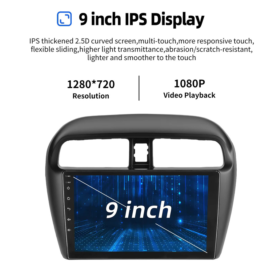 ESSGOO Android 15 Autoradio mit 9 Zoll Touchscreen für Mitsubishi Mirage Space Star 2012-2018, kabelloses Apple CarPlay und Android Auto, GPS, WLAN, Bluetooth und Spiegel Link, Schwarz - Bild 3
