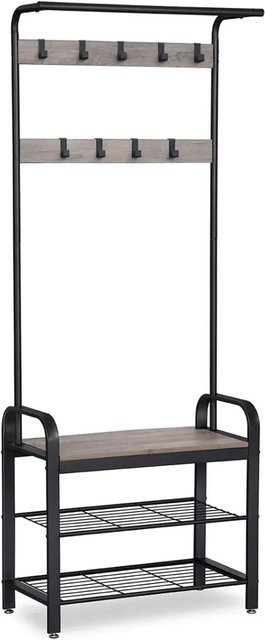 Vasagle Garderobenständer mit Sitzbank und Metallrahmen in Grau-Schwarz, B/T/H: 72 x 33,7 x 183 cm - Bild 1
