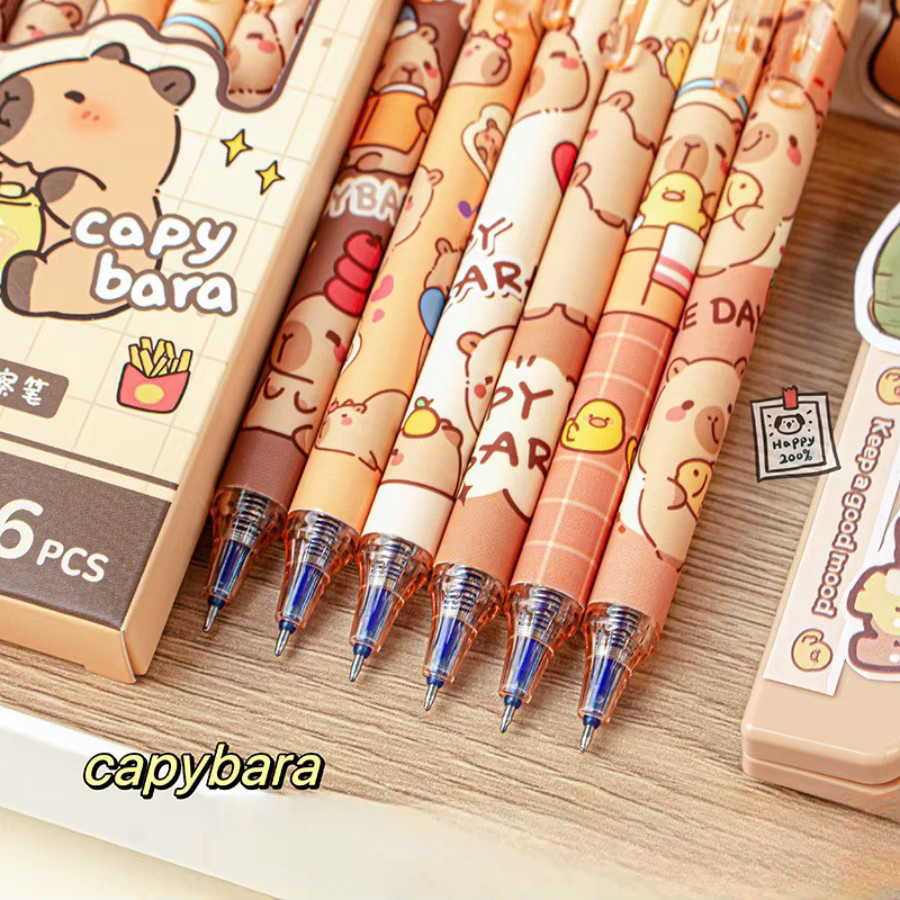 Lytwtw's Set mit 6 löschbaren Gelstiften im Kawaii-Design mit Capybara und Panda, Mehrfarbig - Bild 2