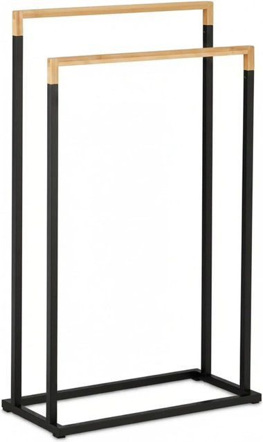 Relaxdays Handtuchständer aus Eisen und Bambus in Schwarz und Natur, modern, B/T/H: 76 x 45 x 21,5 cm - Bild 1