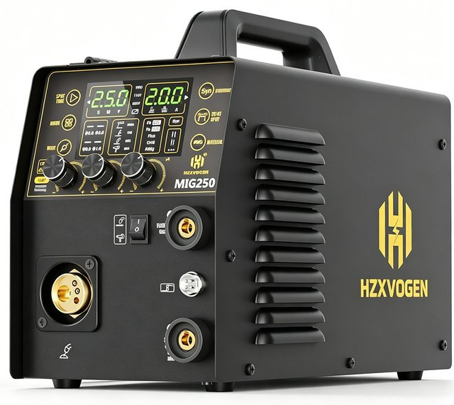 HZXVOGEN MIG250 Aluminium-Puls-MIG-Schweißgerät 6-in-1 mit LED-Bildschirm, ARC MMA Stick, Spool Gun, Gas/Gaslos, Lift TIG, IGBT-Inverter, Farbe: Schwarz - Bild 1