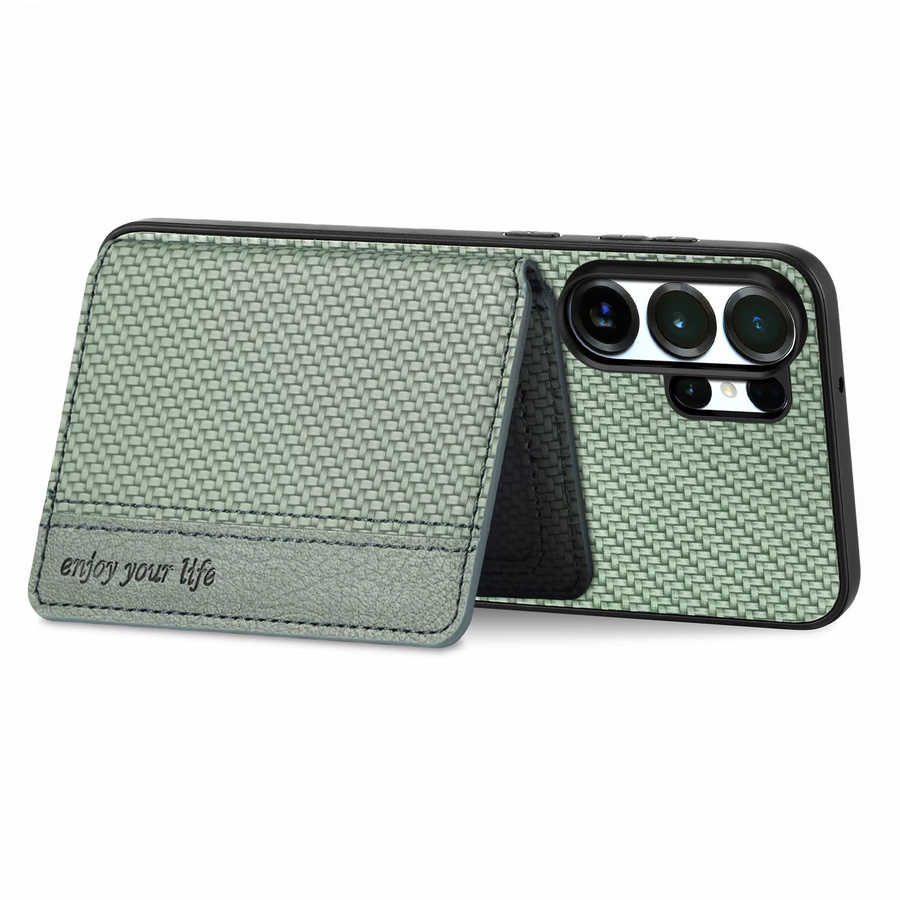 Magnetische Carbonfaser-Kartenhalter-Brieftasche Handyhülle für Samsung S26 S25FE Ultra S24 Plus S23 S22 S21 in Grün mit Standfunktion - Bild 3