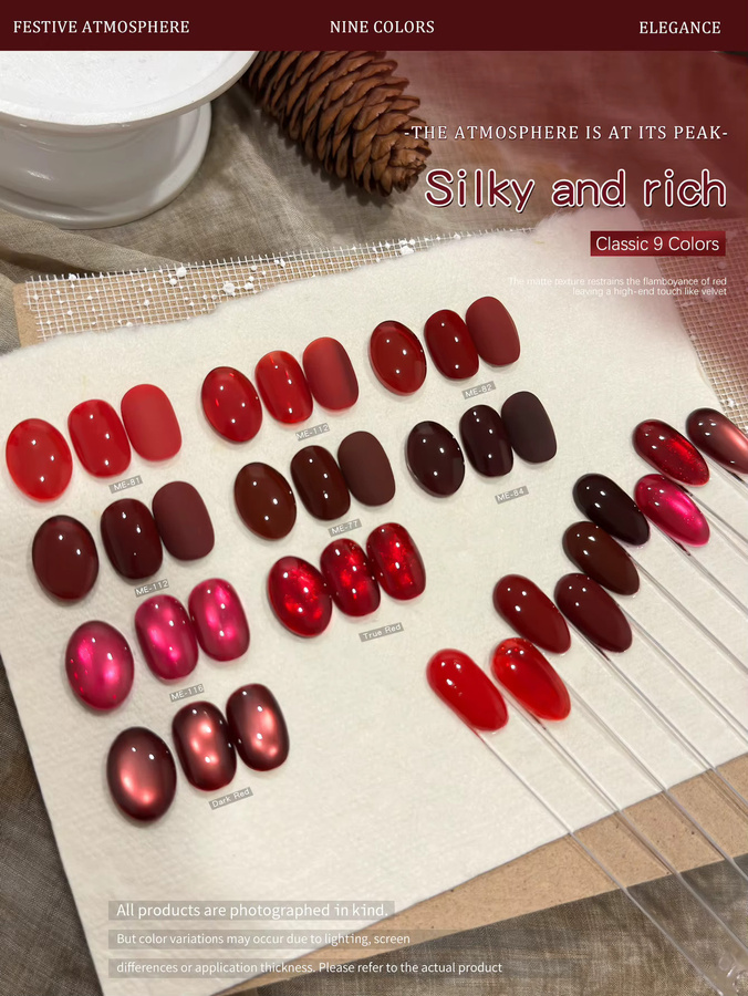 XEIJAYI Rote Serie Katzenauge Gel-Nagellack-Set, Glänzend, 15 ml - Bild 3