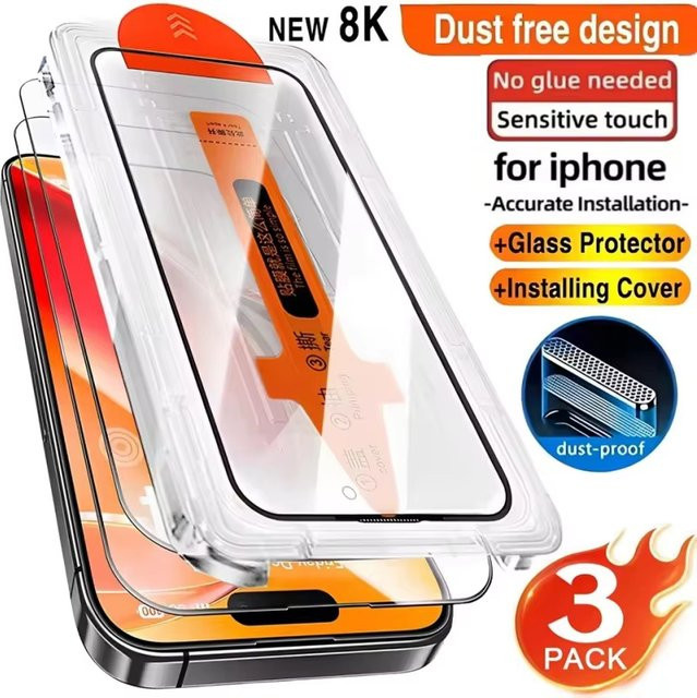 3er-Pack HD Panzerglas Displayschutzfolie für Apple iPhone 12, transparent, kratzfest und staubfreie Installation - Bild 1