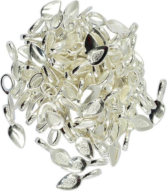 100 Stück Tropfen Blatt Kleber auf 21mm Bail Anhänger, Bronze silber/weiß, Unisex - Bild 1