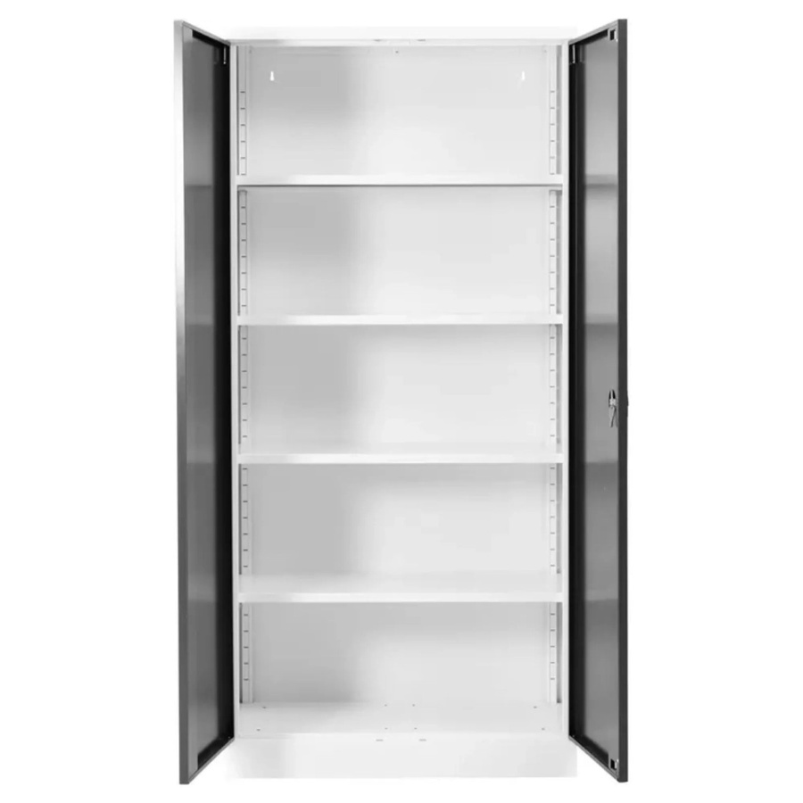 PROREGAL Stahlschrank Bee mit 10 Fachböden, Metallschrank mit Scharniertüren und Schloss, Weiß & Schwarz, H x B x T: 195 x 92 x 60 cm - Bild 2