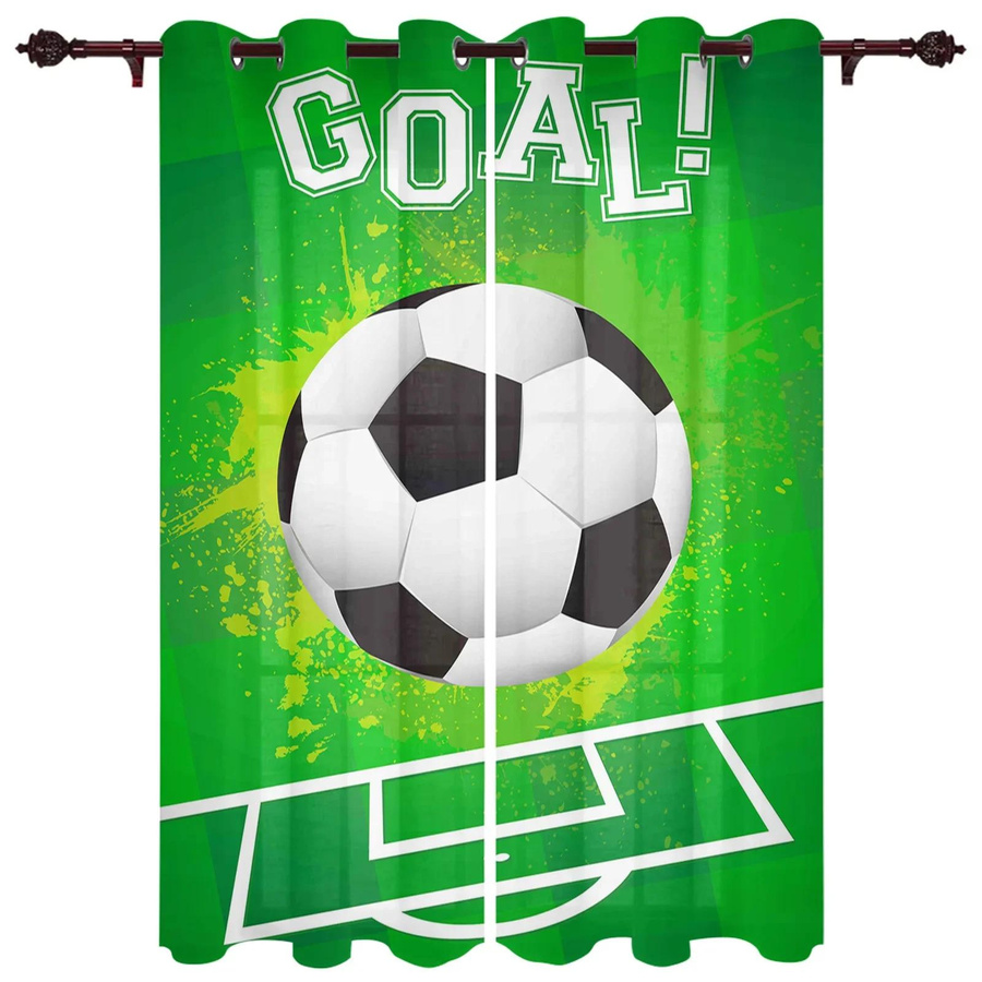 Fußballfeld Design Vorhang in Grün für Kinderzimmer und Wohnzimmer, Breite: 135 cm, Höhe: 60 cm - Bild 1