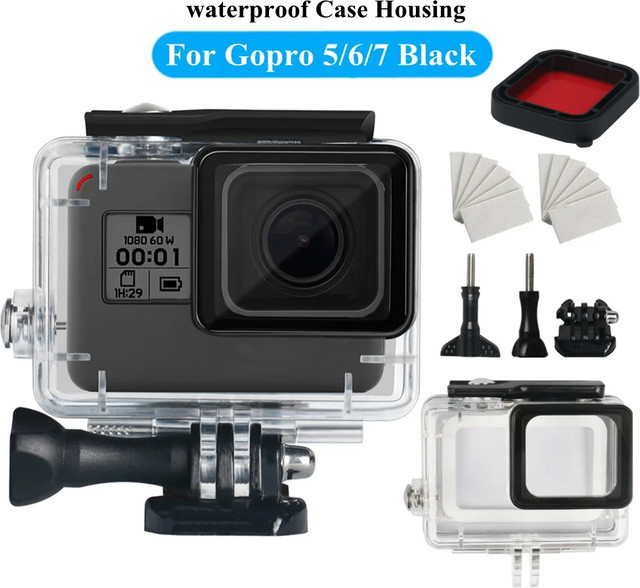 Wasserdichtes Unterwassergehäuse für GoPro Hero 7, 6 und 5 in Schwarz und Transparent, Tauchschutzgehäuse bis 45 m Tiefe - Bild 1