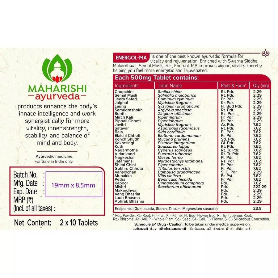 Maharishi Ayurveda Energol-MA, 20 Tabletten, 500 mg, Unisex - Bild 2