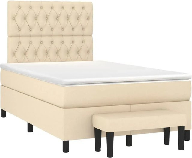 vidaXL Boxspringbett mit Matratze in Creme, Hybrid-Design mit Taschenfederkern, B/T: 120 x 190 cm - Bild 1
