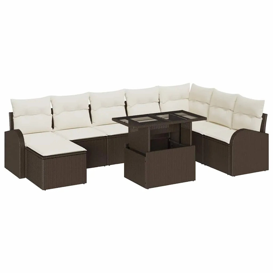 vidaXL Garten-Sofa-Set aus Poly Rattan in Braun mit 9-teiliger U-Form, Sitzauflagen und integriertem Stauraum - Bild 2