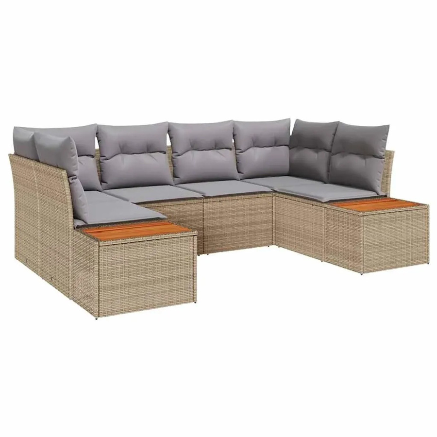 vidaXL Garten-Sofa-Set aus Poly-Rattan in Beige mit 6-teiliger Polstergarnitur und wetterfesten Kissen - Bild 2