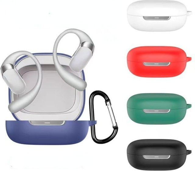 Stoßfeste Silikon-Schutzhülle für SHOKZ OpenFit 2+ T921 in Rot und Grün mit Karabiner und Staubschutz - Bild 1