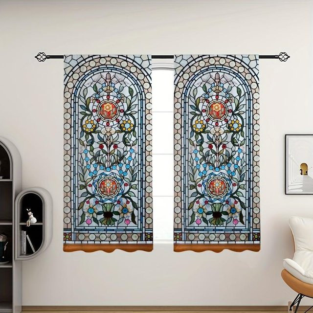 Yiran Furniture Gotische Florale Vorhänge im Europäisch Stil, 2er-Set, Mehrfarbig, Semi-transparent, Breite: 60 cm, Höhe: 60 cm - Bild 1