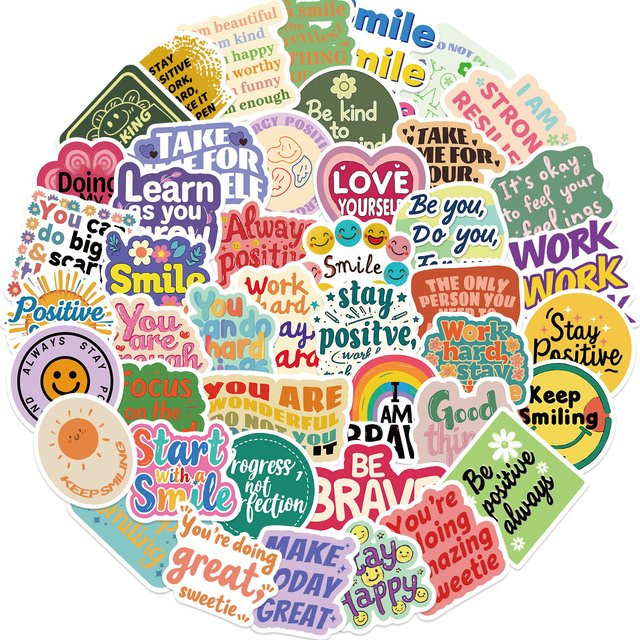 50 oder 100 Stück Positive Affirmation Aufkleber im Kawaii Graffiti Stil, Mehrfarbig - Bild 1