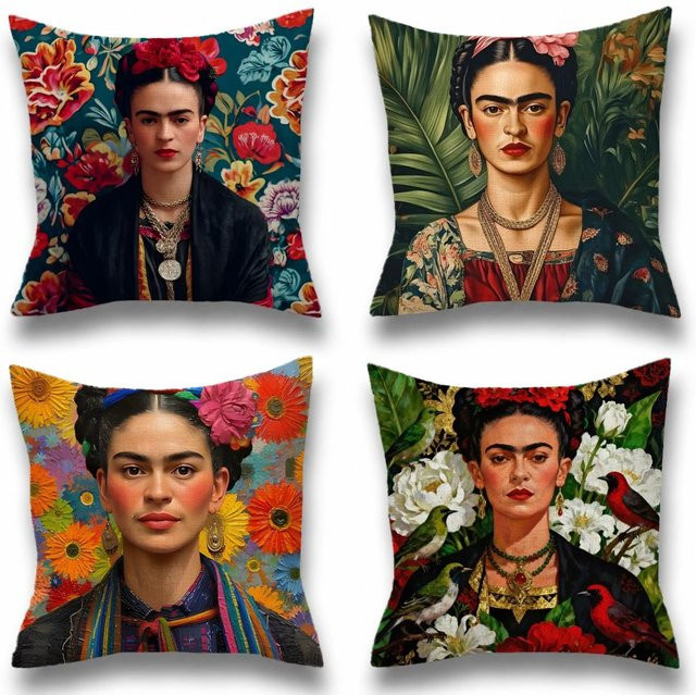 Artist Kissenbezug F-Frida K-Kahlo aus Leinen in Natur und Multicolour, quadratisch, Breite: 30 cm, Höhe: 30 cm - Bild 1